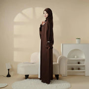 Poet Sleeve Satin Open Abaya With Matching Belt and Hijab (ABA009)